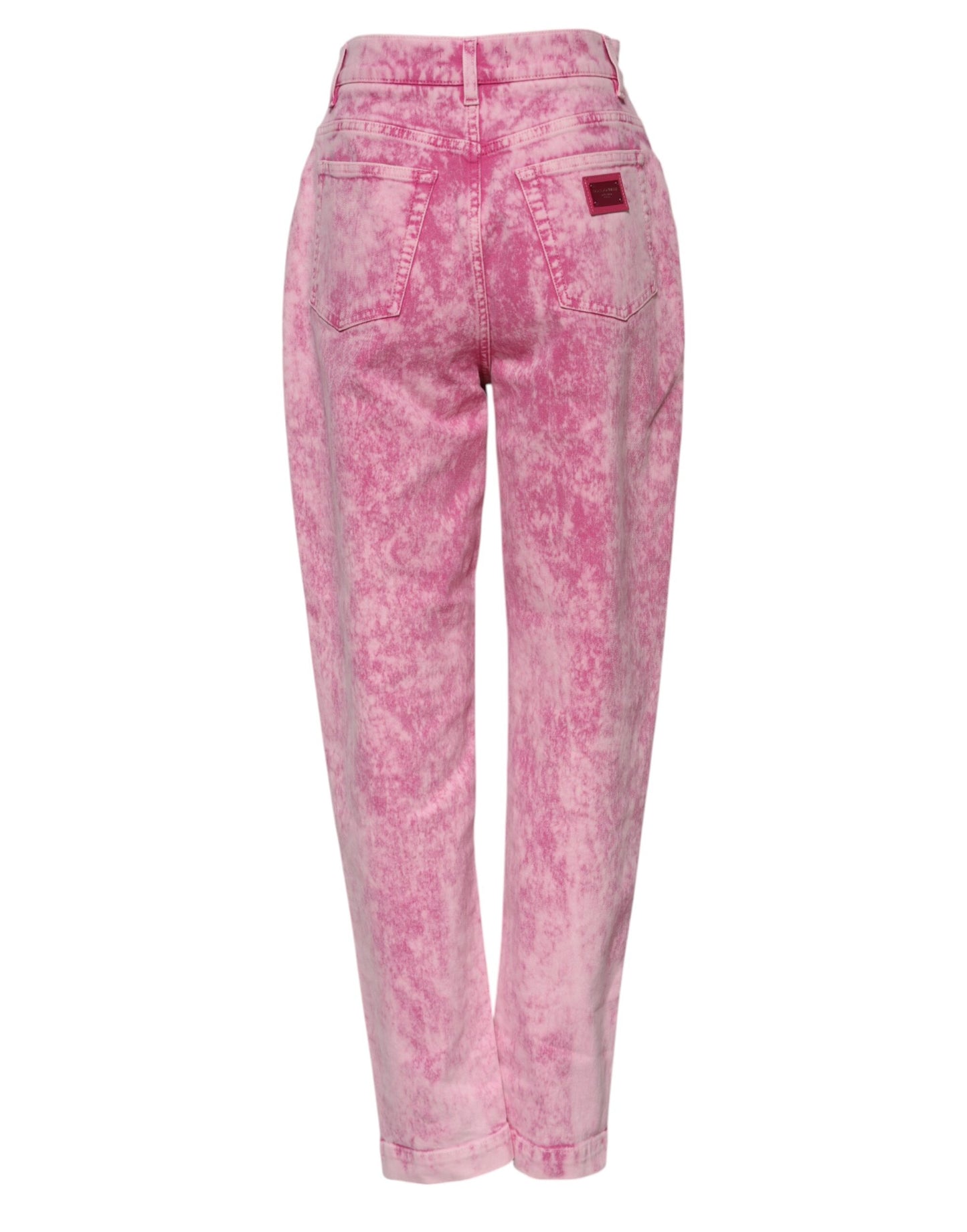 Dolce & Gabbana Rosa Tie Dye Jeans mit hoher Taille und konisch zulaufendem Denim