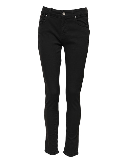 Dolce & Gabbana Schwarze Skinny Denim-Jeans aus Baumwolle mit mittlerer Taille
