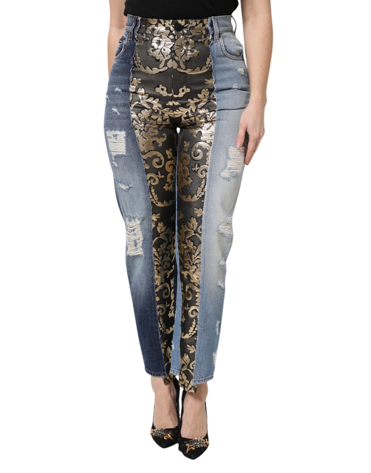 Dolce & Gabbana Mehrfarbige konisch zulaufende Denim-Jeans mit Patchwork