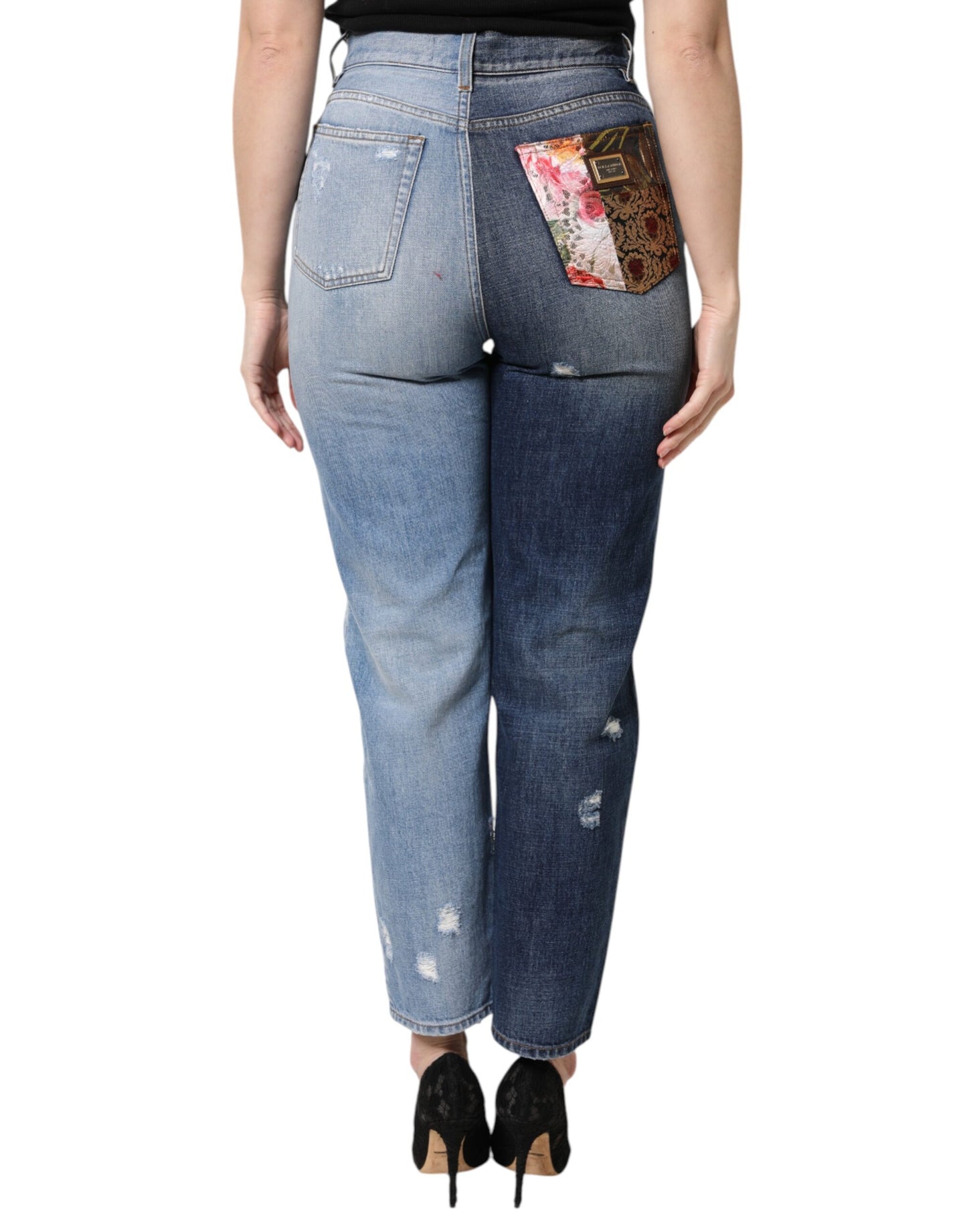 Dolce & Gabbana Mehrfarbige konisch zulaufende Denim-Jeans mit Patchwork