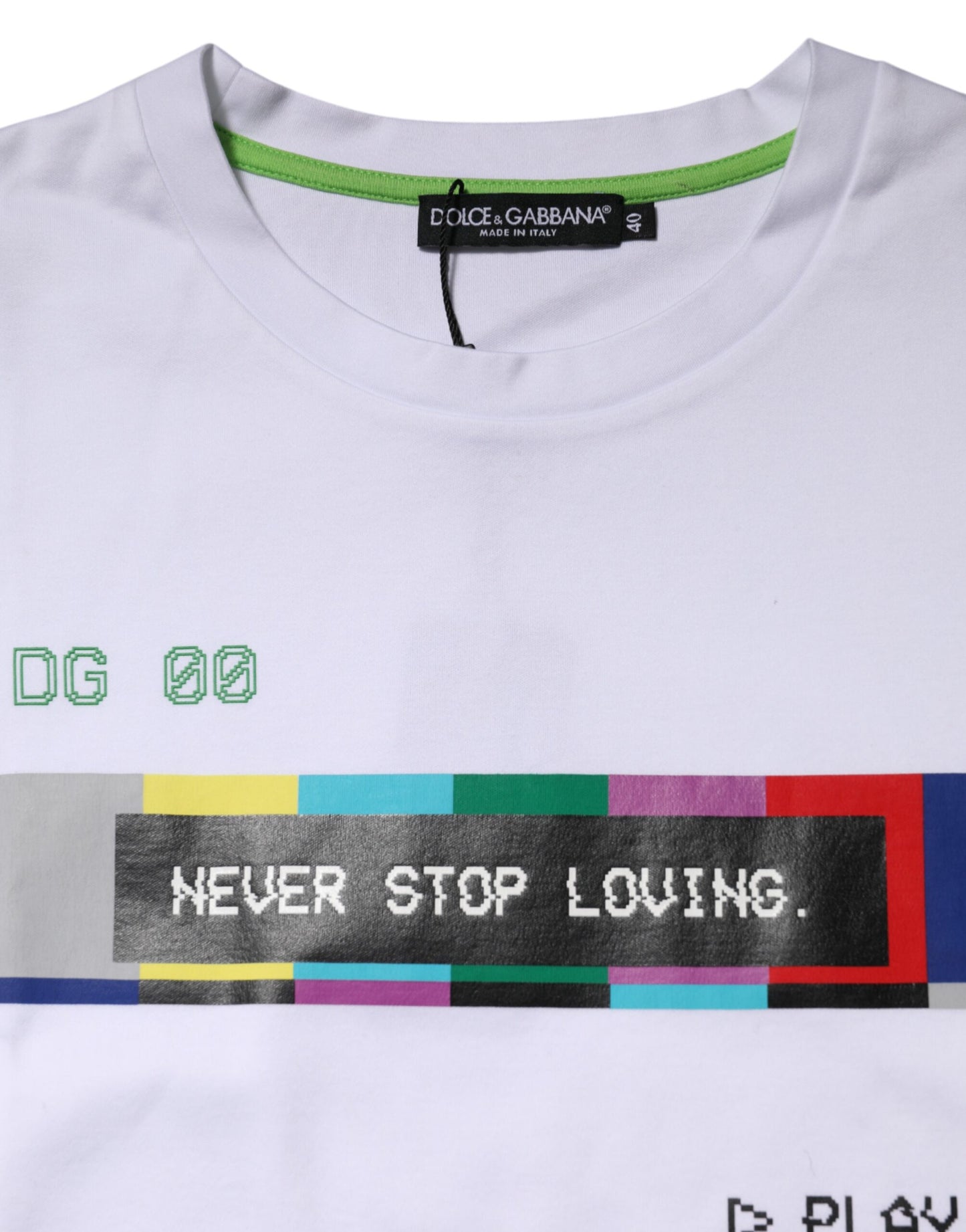 Dolce & Gabbana Weißes T-Shirt mit bedruckten kurzen Ärmeln aus Baumwolle