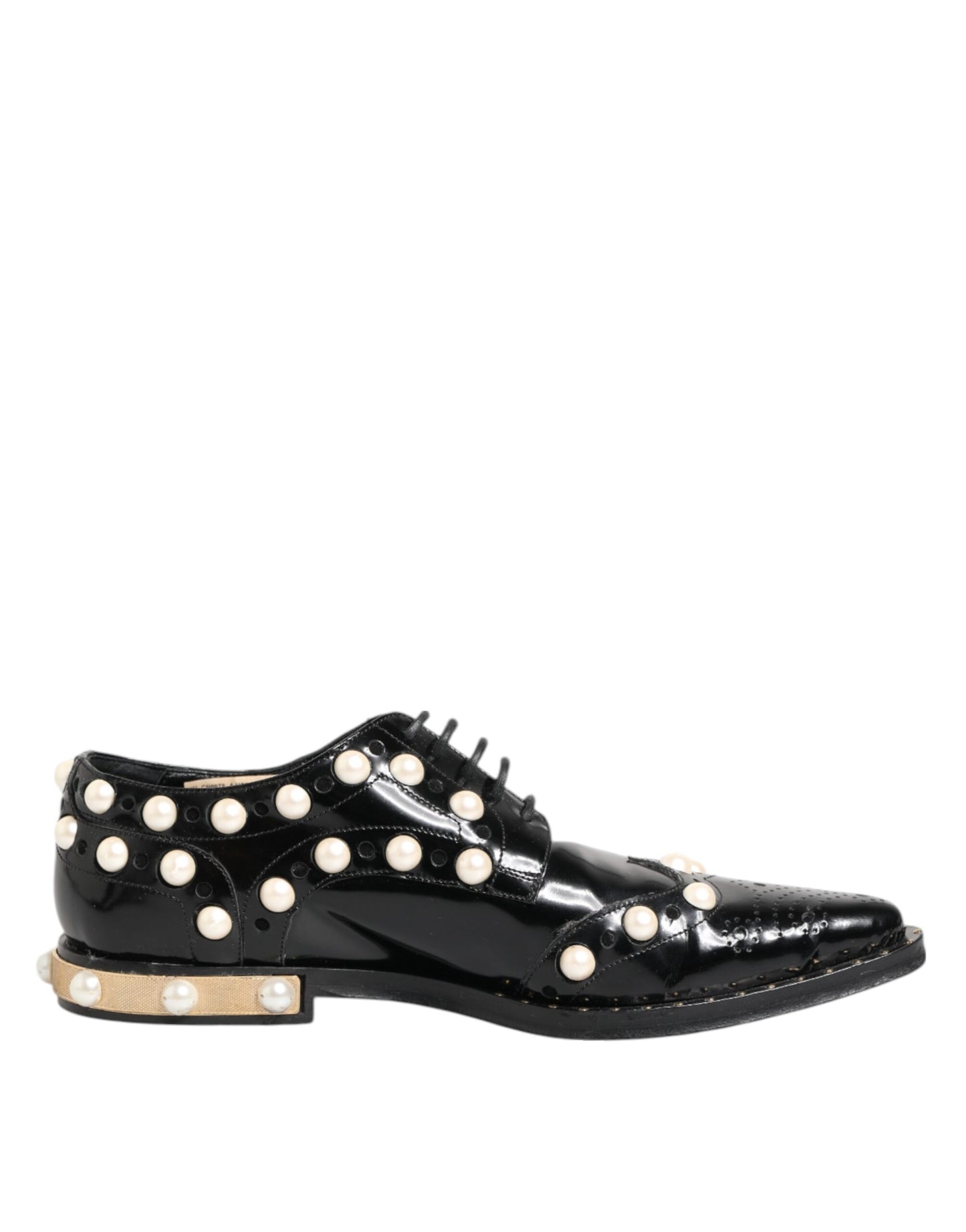 Dolce & Gabbana Schwarzes Leder Faux Pearl Kleid Broque Schuhe