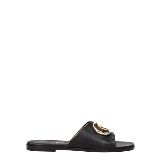 Off-White Schwarze Lederpantoffeln Sandalen