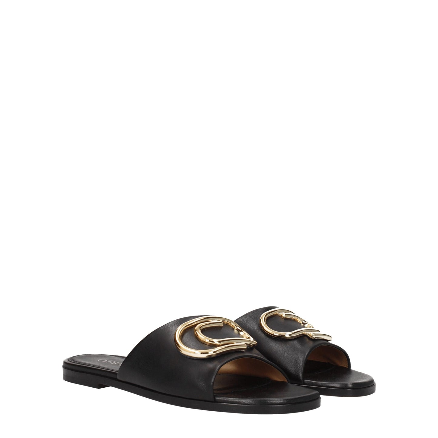 Off-White Schwarze Lederpantoffeln Sandalen