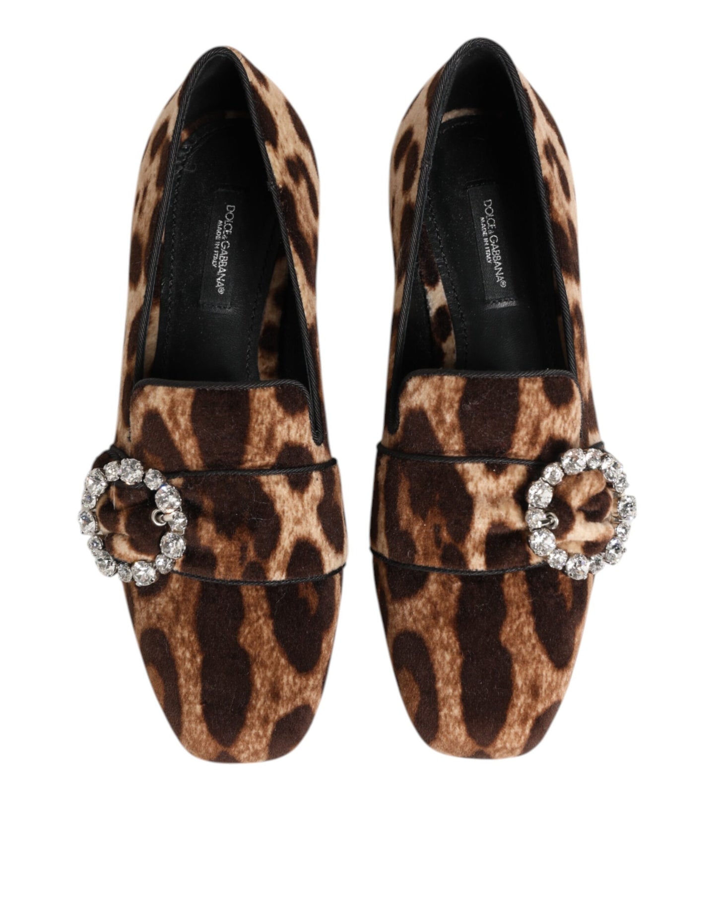 Dolce & Gabbana Braun Leopard Print Kristalle Loafers Flats Schuhe