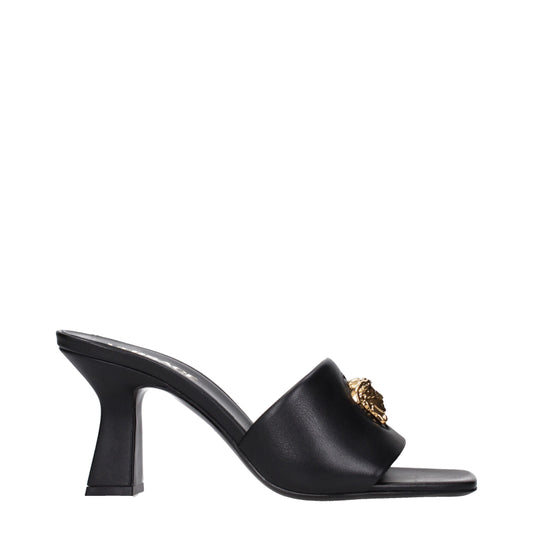 Versace Schwarze Leder Stiletto Heels Sandalen