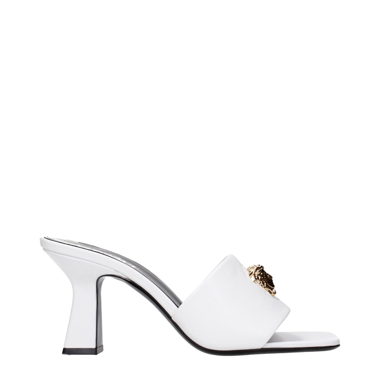 Versace Weiße Leder Stiletto Heels Sandalen