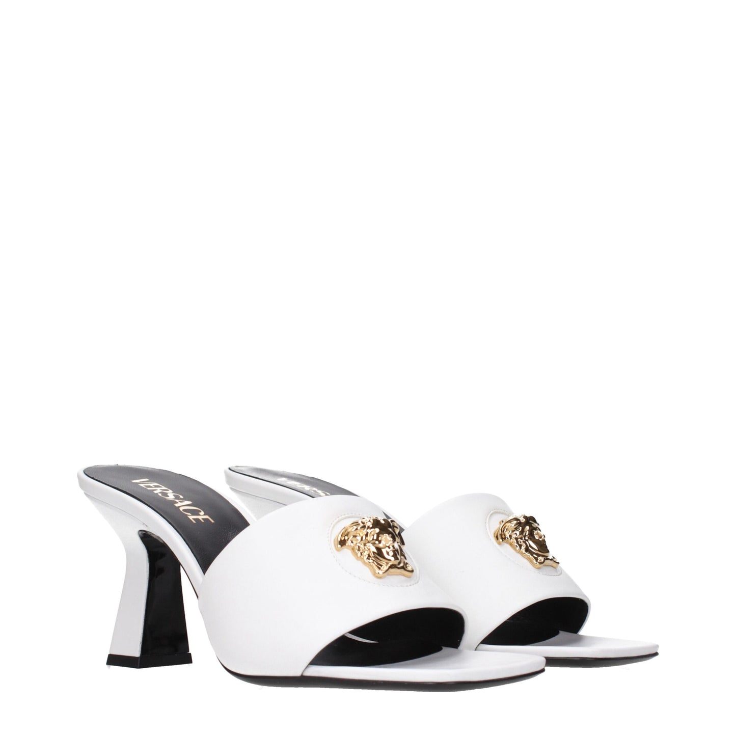 Versace Weiße Leder Stiletto Heels Sandalen