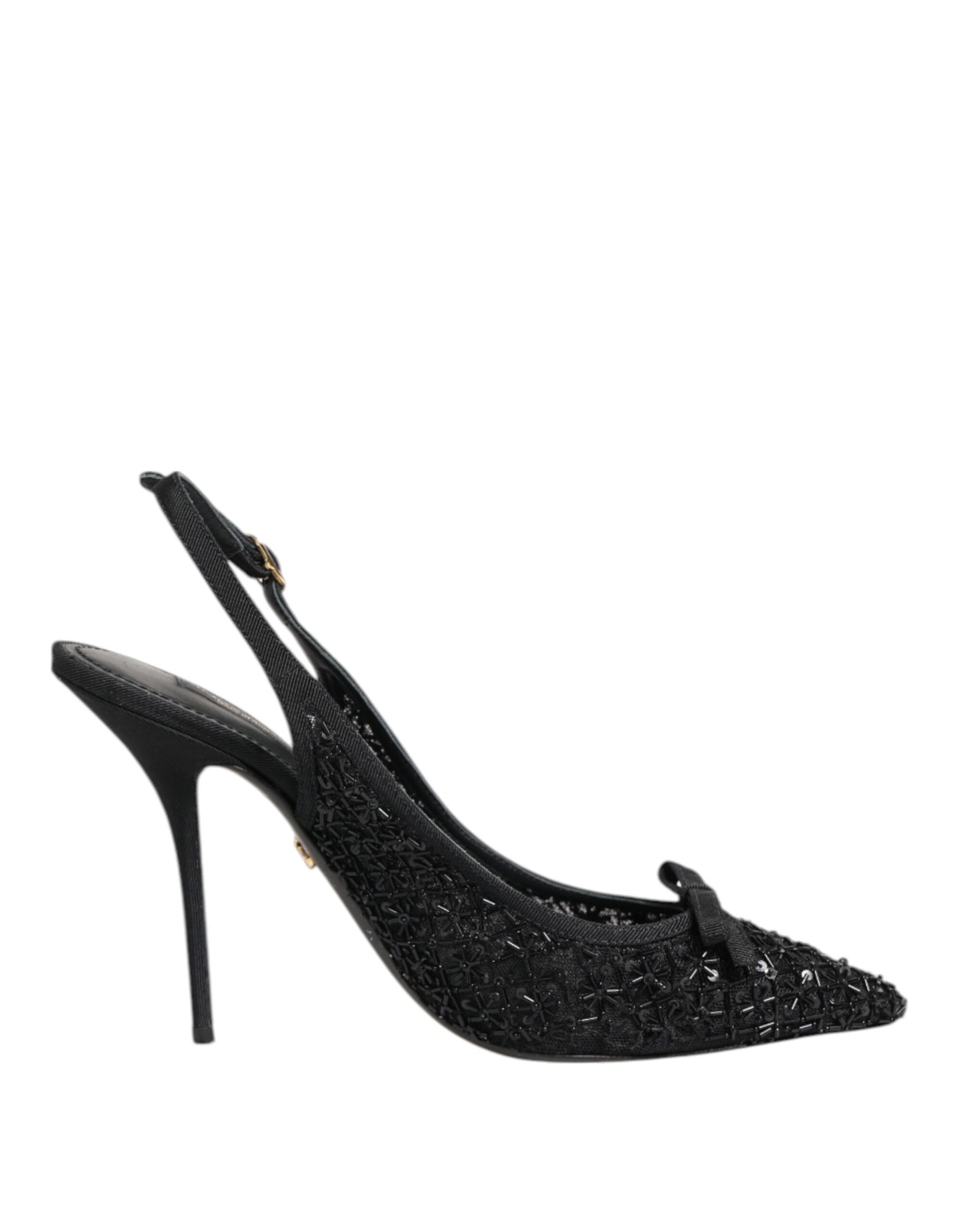 Dolce & Gabbana Schwarz Tüll Ricamo Heels Slingbacks Schuhe