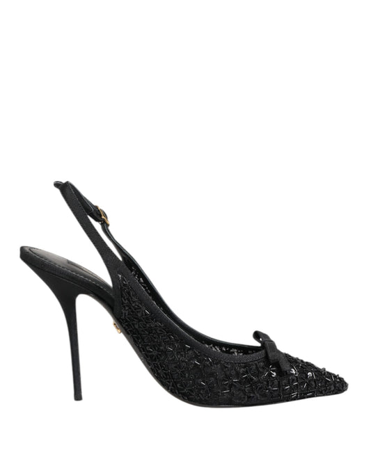 Dolce & Gabbana Schwarz Tüll Ricamo Heels Slingbacks Schuhe