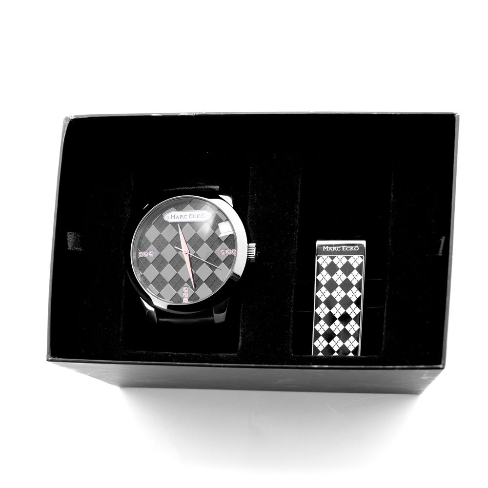 Marc Ecko Schwarze Lederkleid-Uhren