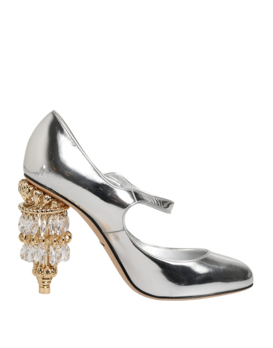Dolce & Gabbana Silber Kronleuchter gemeißelt Ferse Mary Jane Pumpe Schuhe