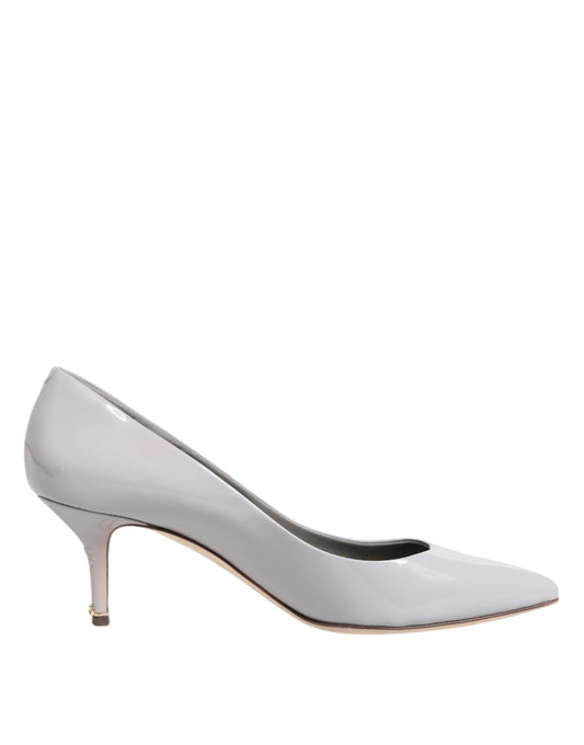 Dolce & Gabbana Hellgraue Leder Kitten Heels Pumps Schuhe