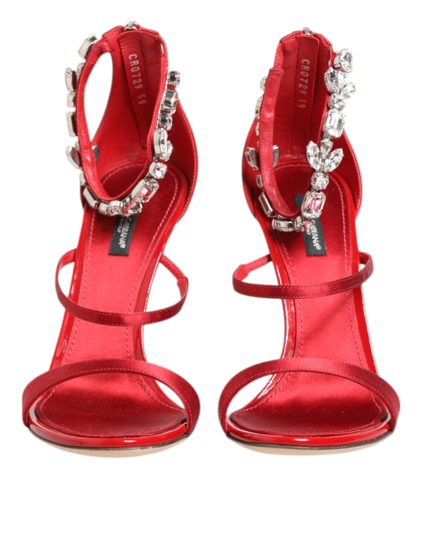 Dolce & Gabbana Rot Satin Kristalle Keira Sandalen Heels Schuhe