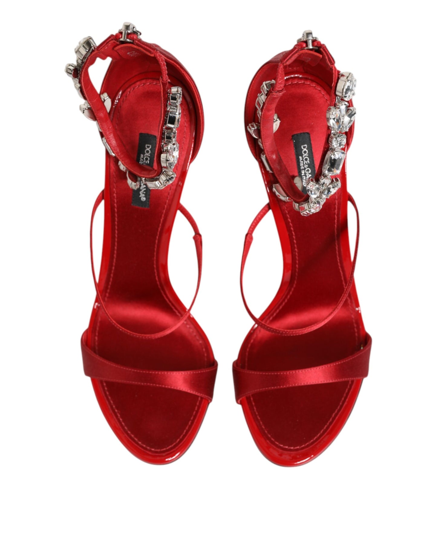 Dolce & Gabbana Rot Satin Kristalle Keira Sandalen Heels Schuhe