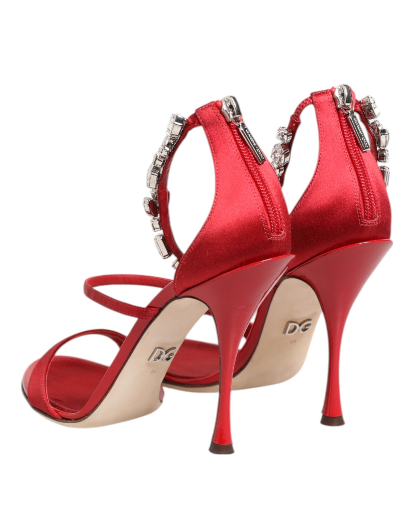 Dolce & Gabbana Rot Satin Kristalle Keira Sandalen Heels Schuhe