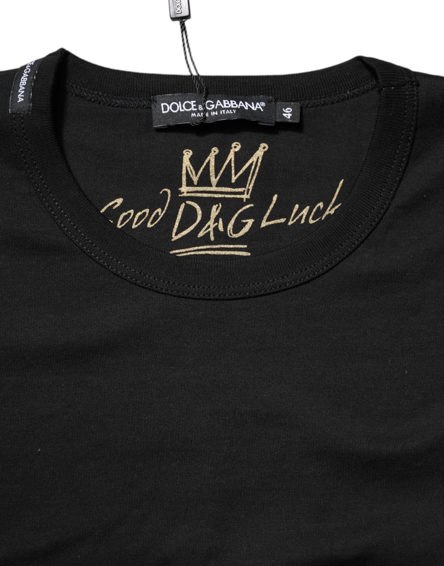 Dolce & Gabbana Schwarzes Baumwoll-Goodluck Tee T-Shirt mit Rundhalsausschnitt