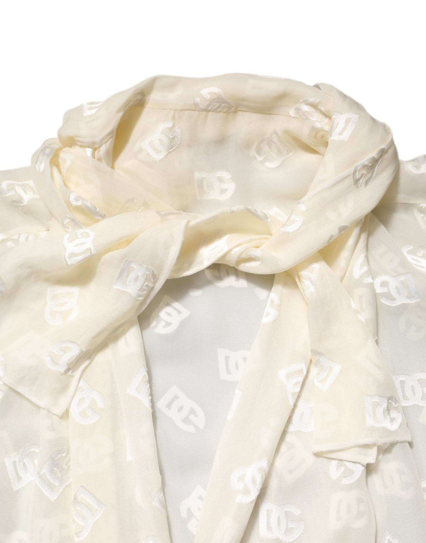 Dolce & Gabbana Weißes Logo-Monogramm-Oberteil mit Ascot-Kragen