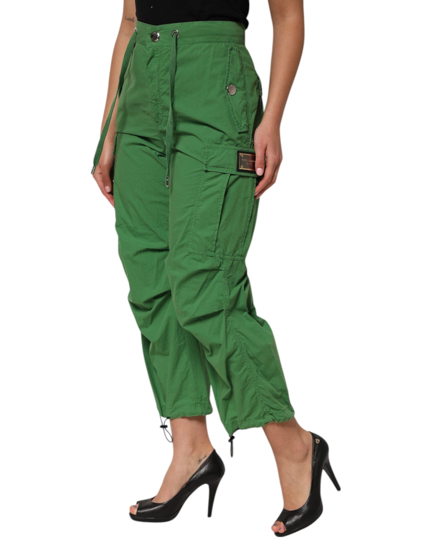 Dolce & Gabbana Grüne Cargo-Hose aus Baumwolle mit hoher Taille