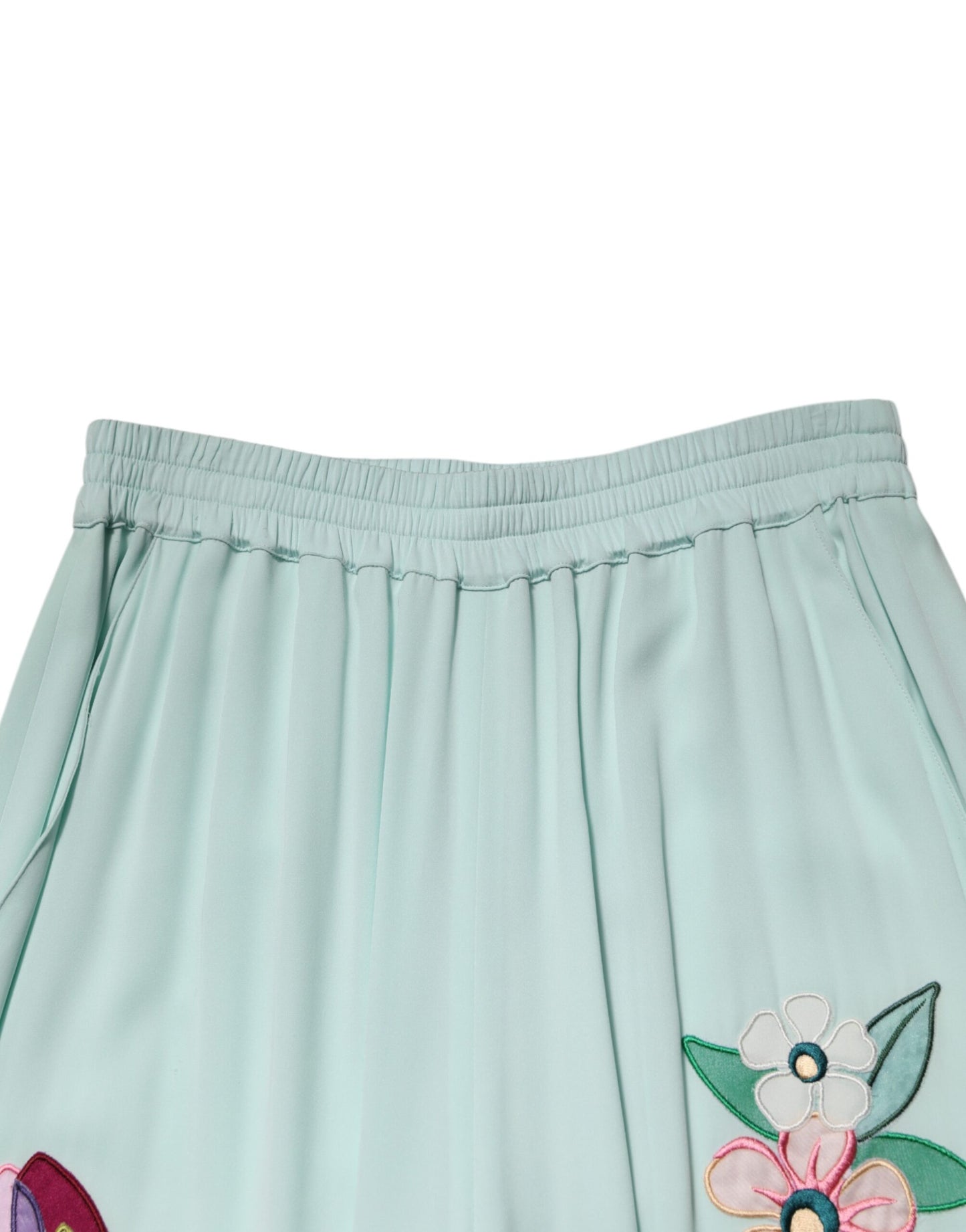 Dolce & Gabbana Grüne, geblümte, gerade Pyjamahose mit Strumpfband