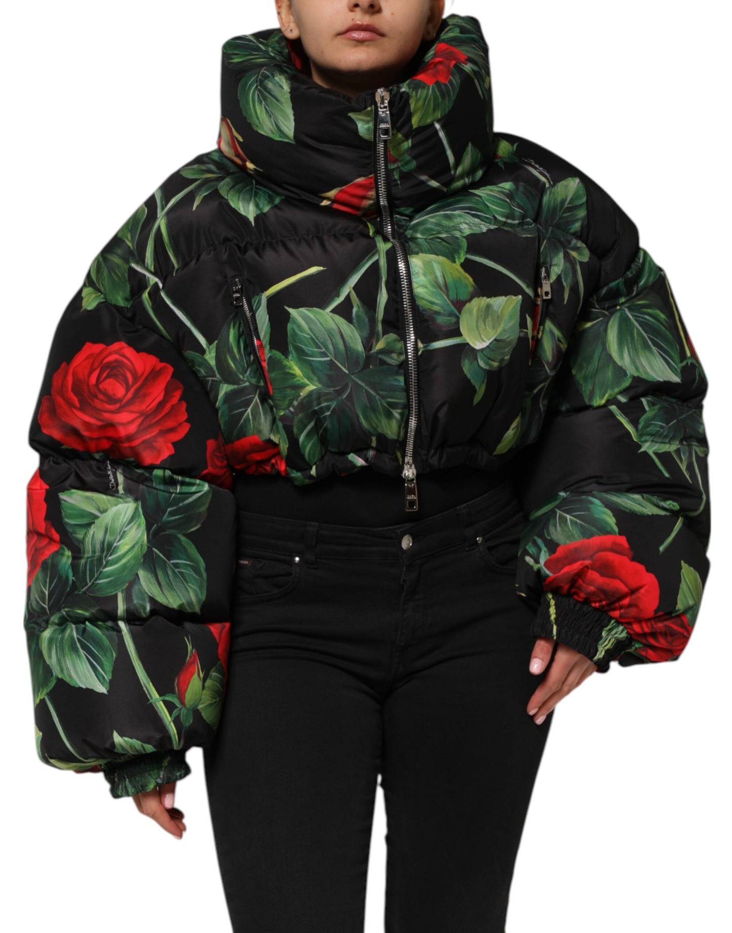 Dolce & Gabbana Multicolor Floral Puffer Mantel Full Zip Jacke