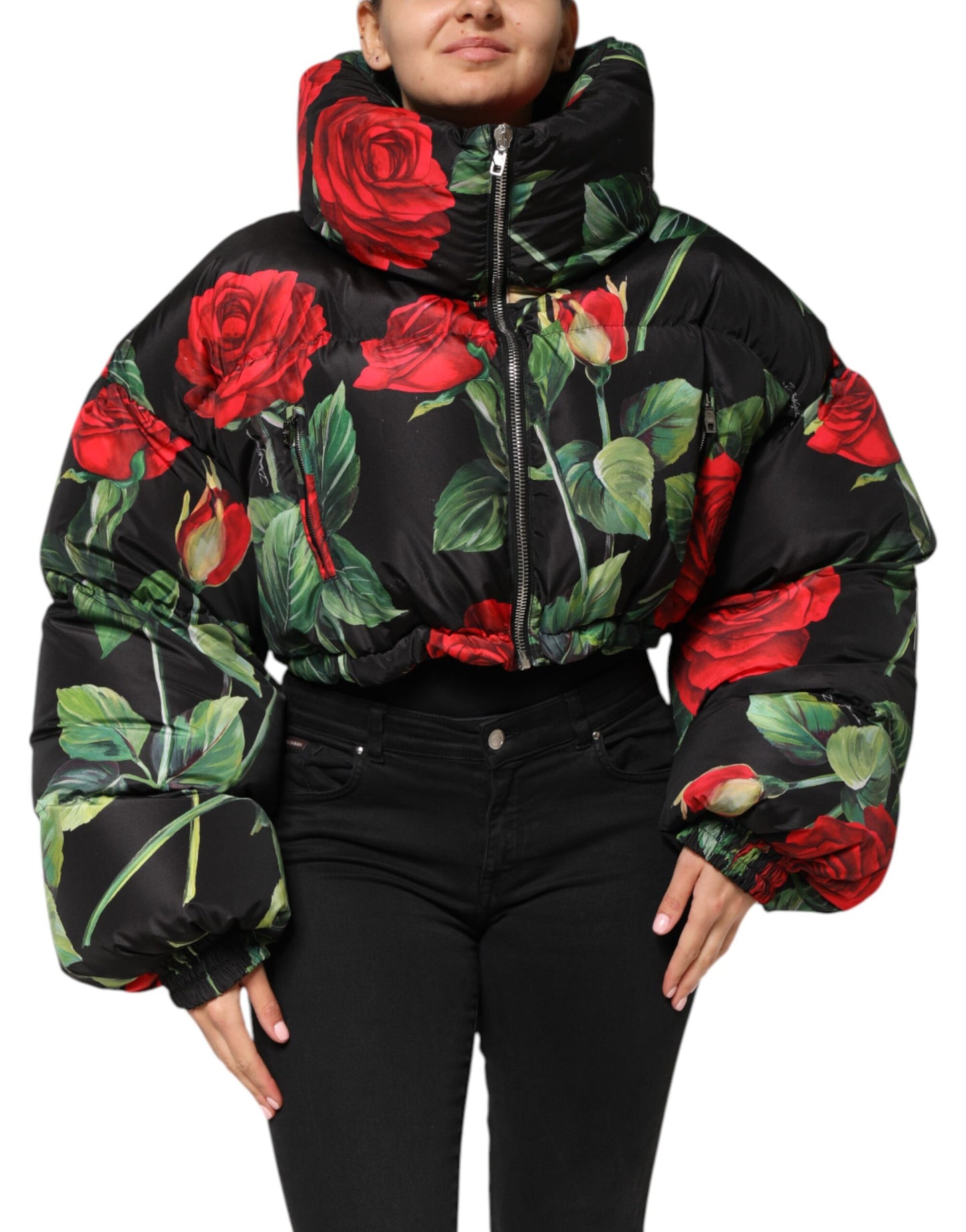 Dolce & Gabbana Multicolor Floral Puffer Mantel Full Zip Jacke