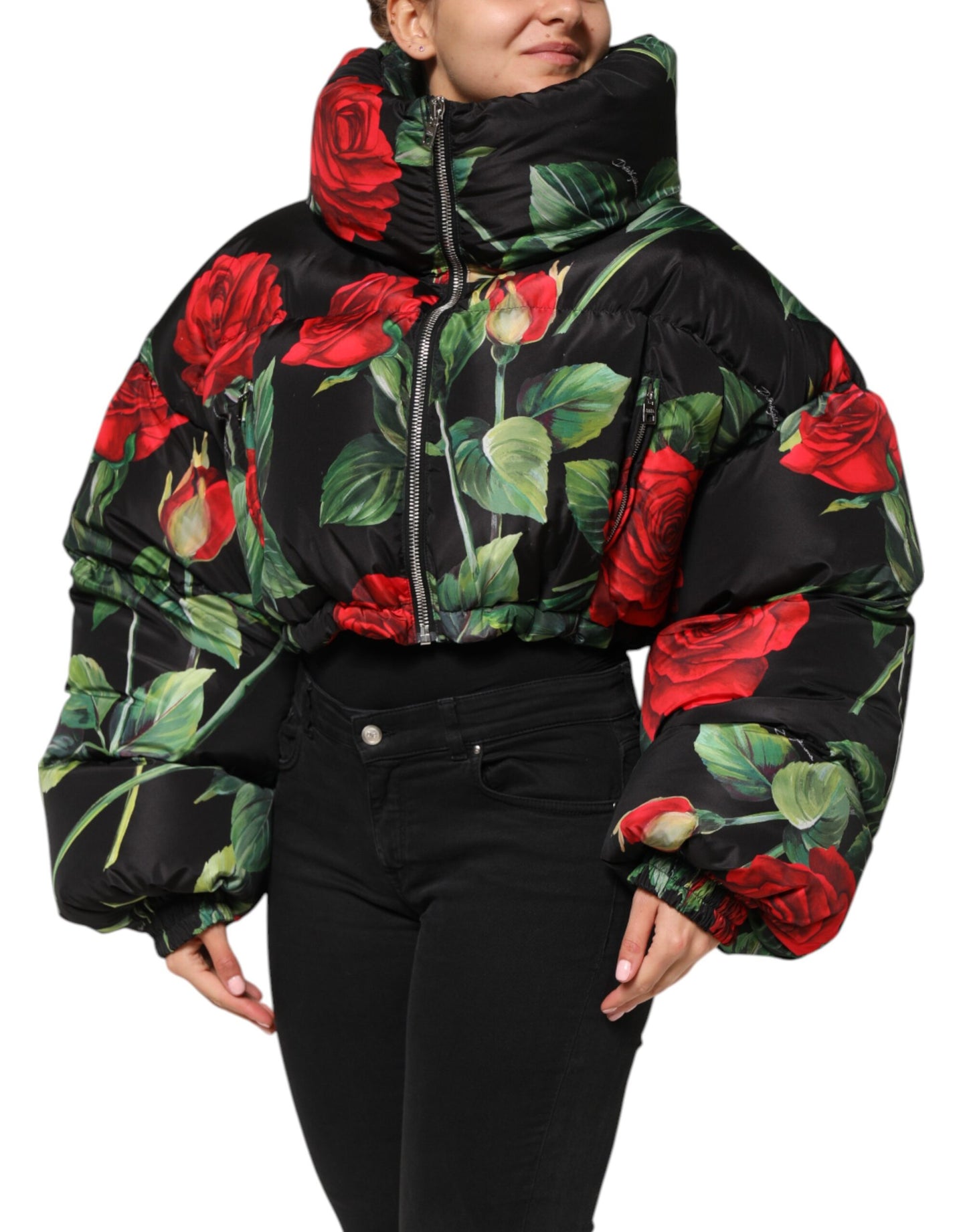 Dolce & Gabbana Multicolor Floral Puffer Mantel Full Zip Jacke