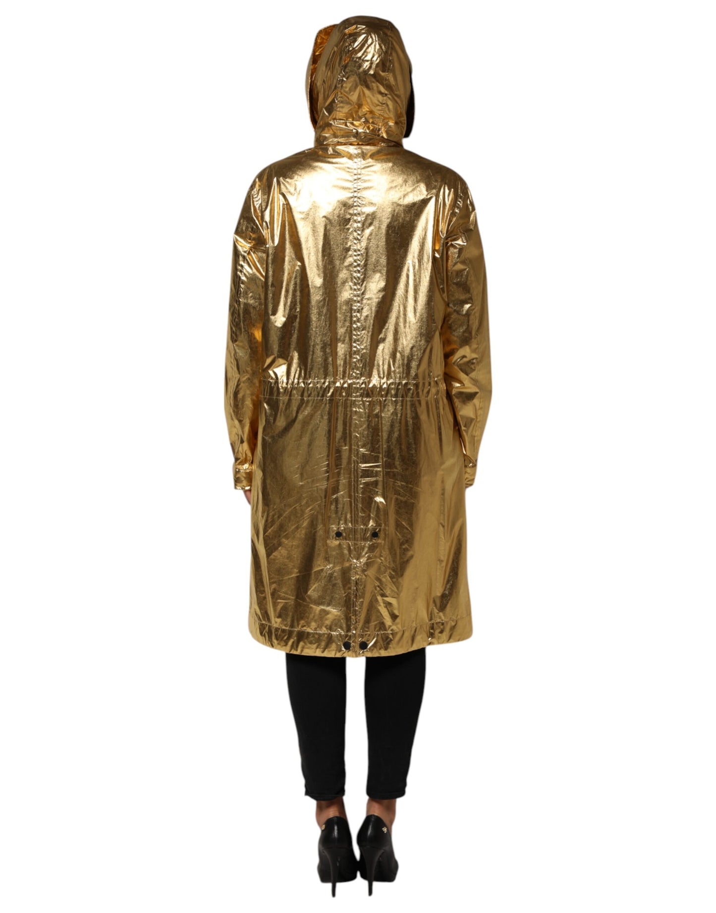 Dolce & Gabbana Goldfarbener Kapuzenmantel mit langen Ärmeln Trenchcoat Jacke