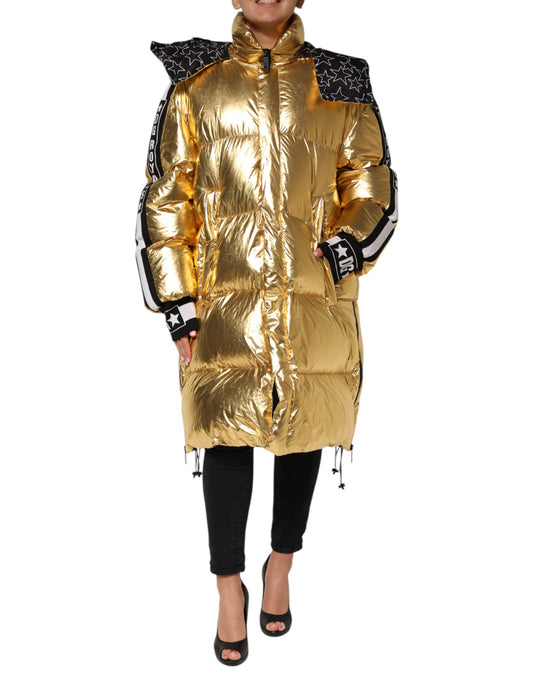 Dolce & Gabbana Gold Kapuzenpuffer Steppjacke mit durchgehendem Reißverschluss