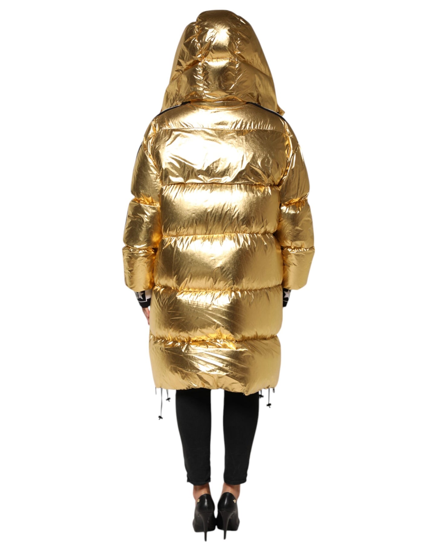Dolce & Gabbana Gold Kapuzenpuffer Steppjacke mit durchgehendem Reißverschluss
