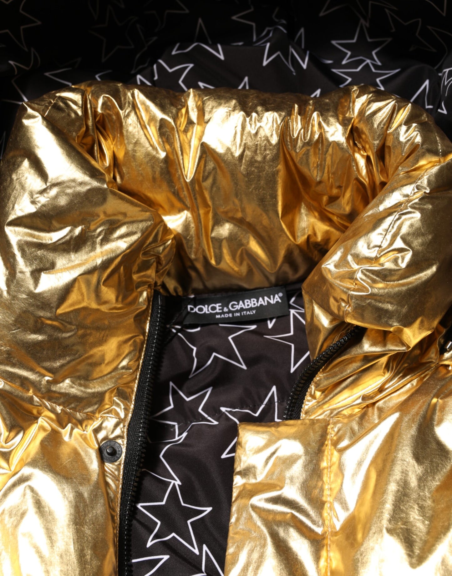 Dolce & Gabbana Gold Kapuzenpuffer Steppjacke mit durchgehendem Reißverschluss