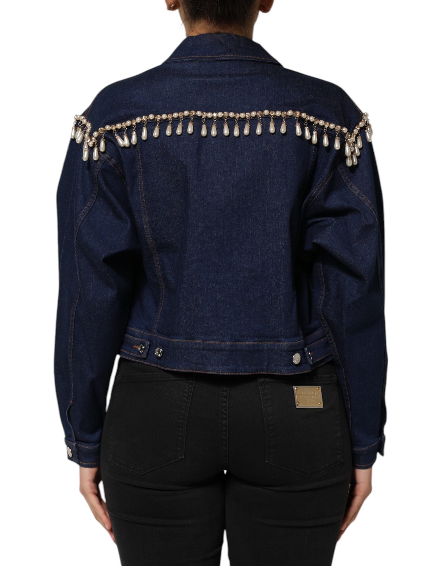 Dolce & Gabbana Blaue Baumwoll-Denim-Jacke mit Kristallverzierung