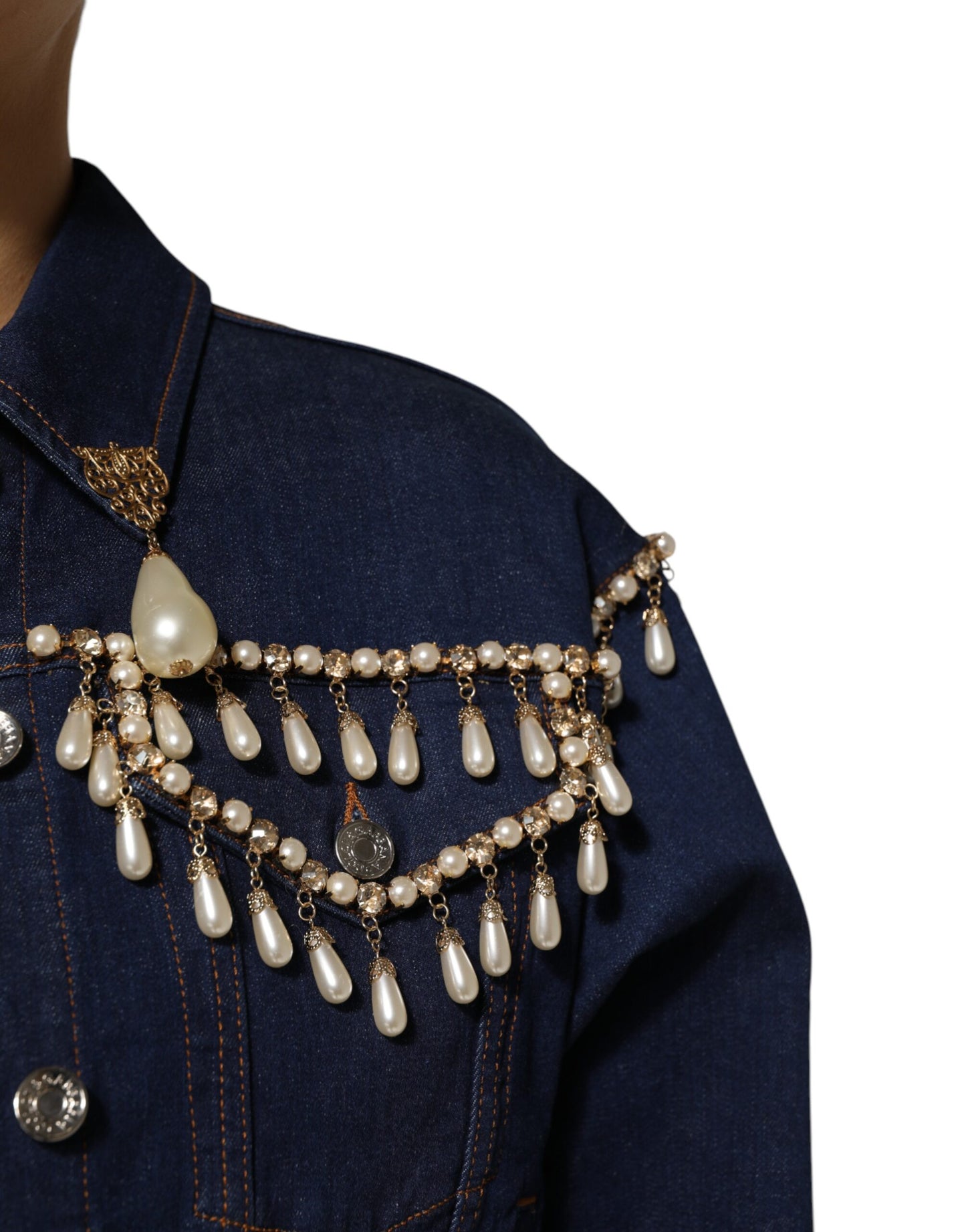 Dolce & Gabbana Blaue Baumwoll-Denim-Jacke mit Kristallverzierung