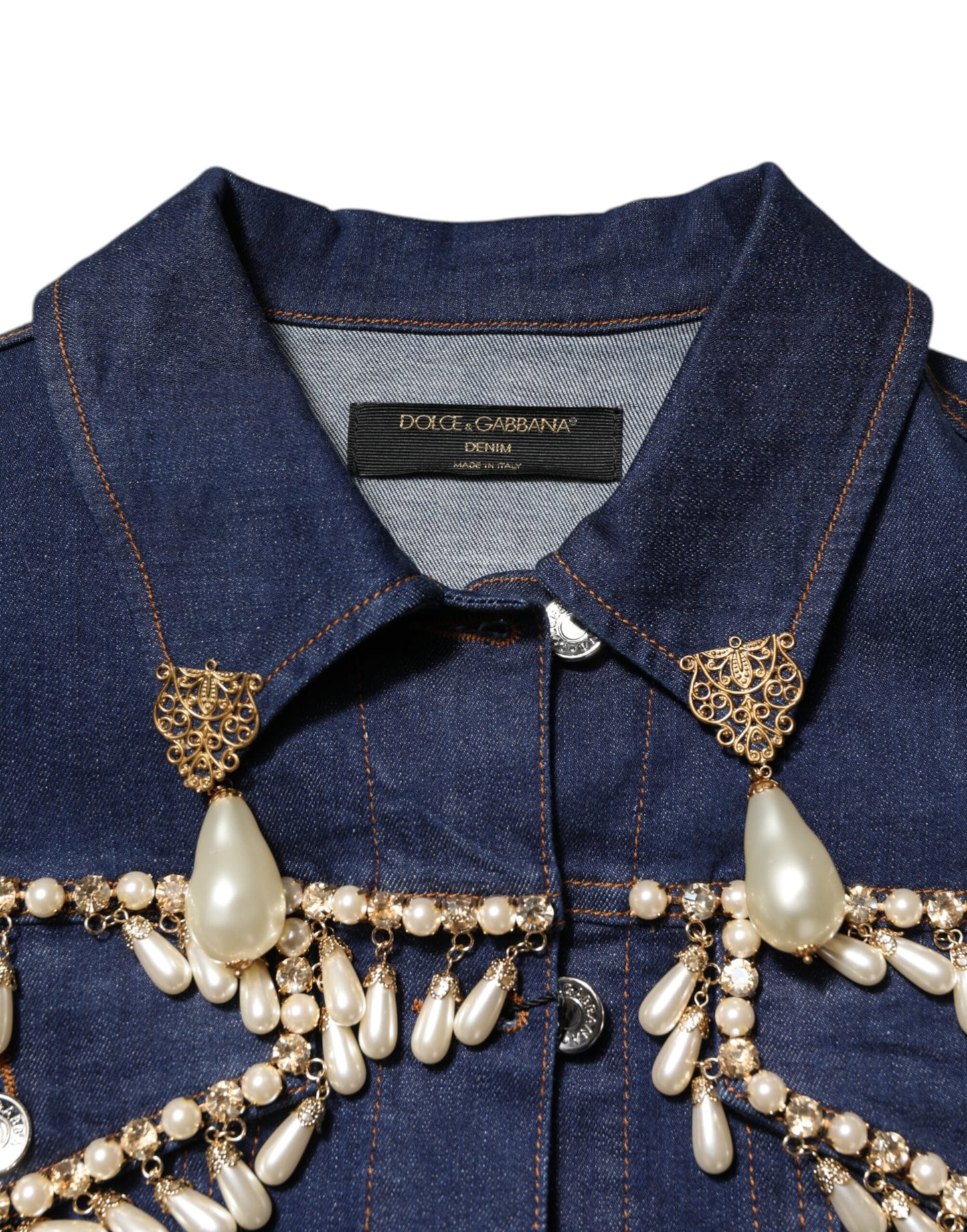 Dolce & Gabbana Blaue Baumwoll-Denim-Jacke mit Kristallverzierung