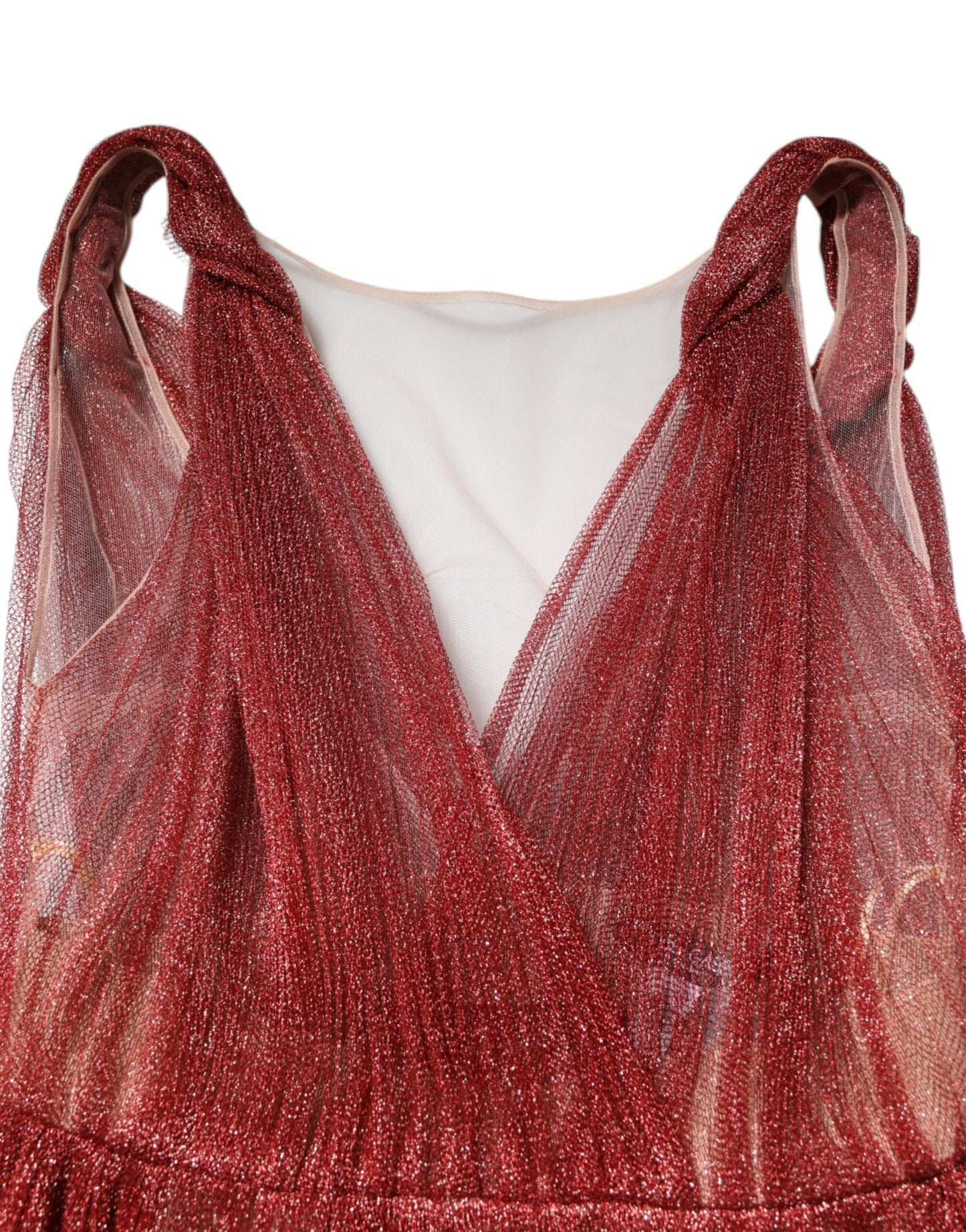 Dolce & Gabbana Burgunderfarbenes ärmelloses Midi-Kleid in A-Linie aus Mesh