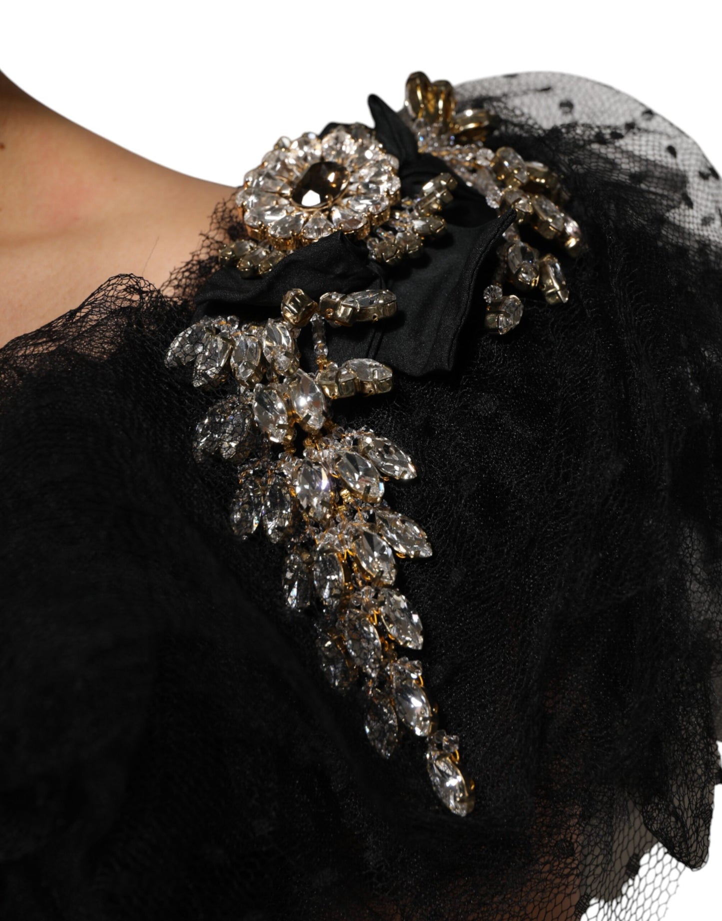 Dolce & Gabbana Schwarzes kristallverziertes Midi Kleid in A-Linie