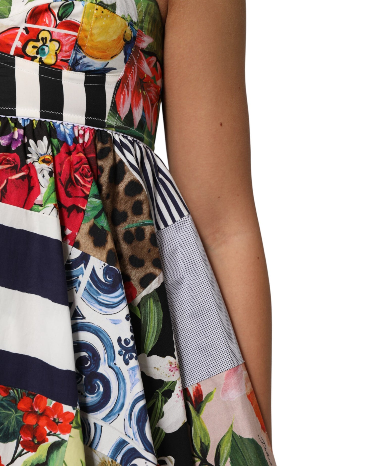 Dolce & Gabbana Multicolor Patchwork-Baumwoll-AlineMinikleid