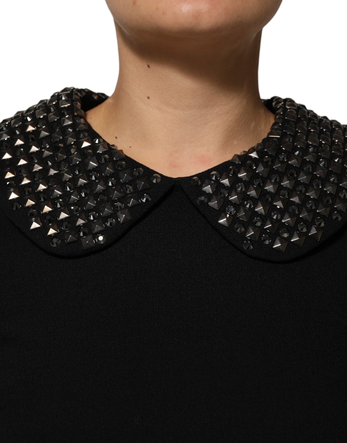 Dolce & Gabbana Schwarzes kristallverziertes Minikleid mit Kragen