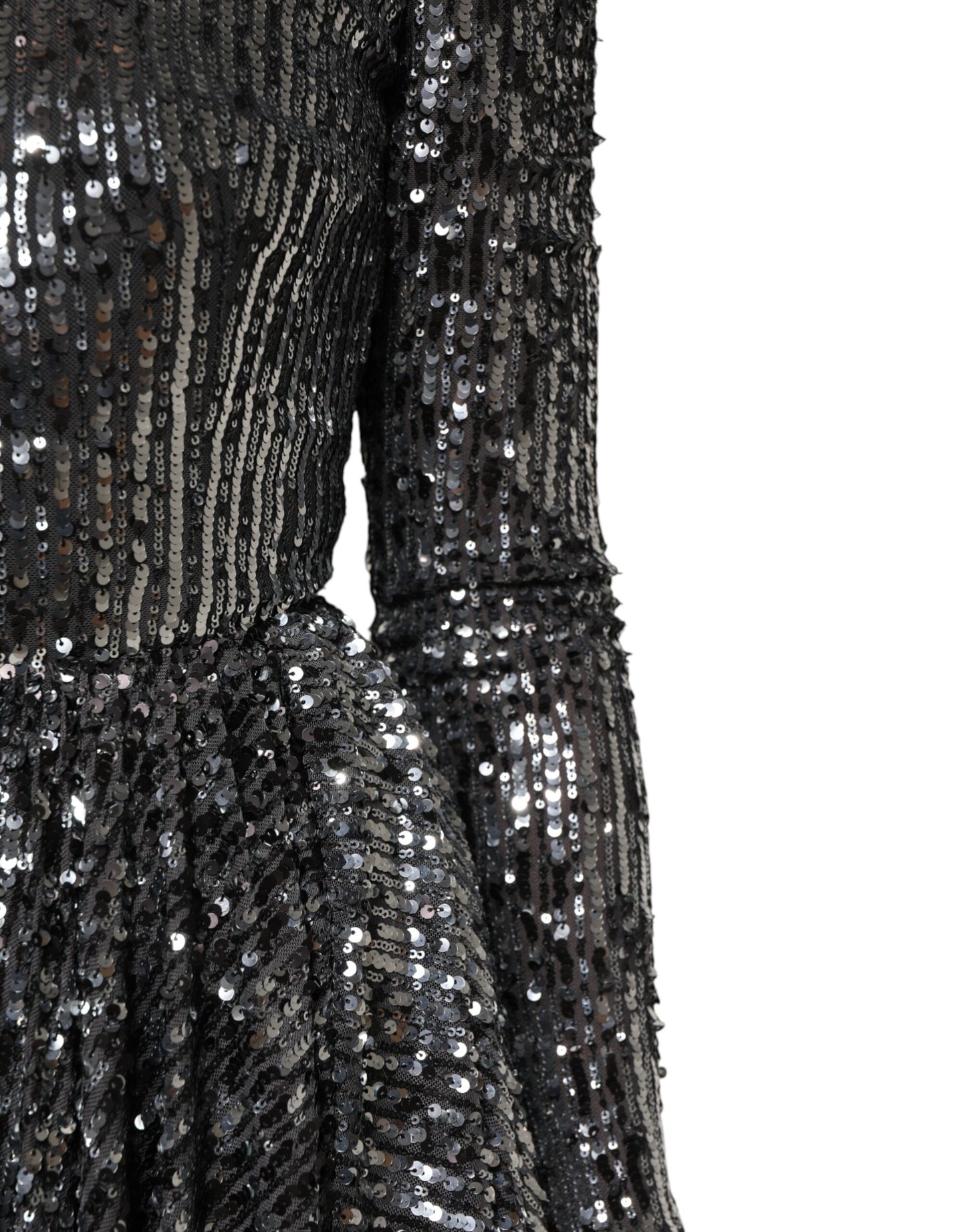 Dolce & Gabbana Schwarzes paillettenbesetztes Midi-Kleid mit langen Ärmeln und A-Linie