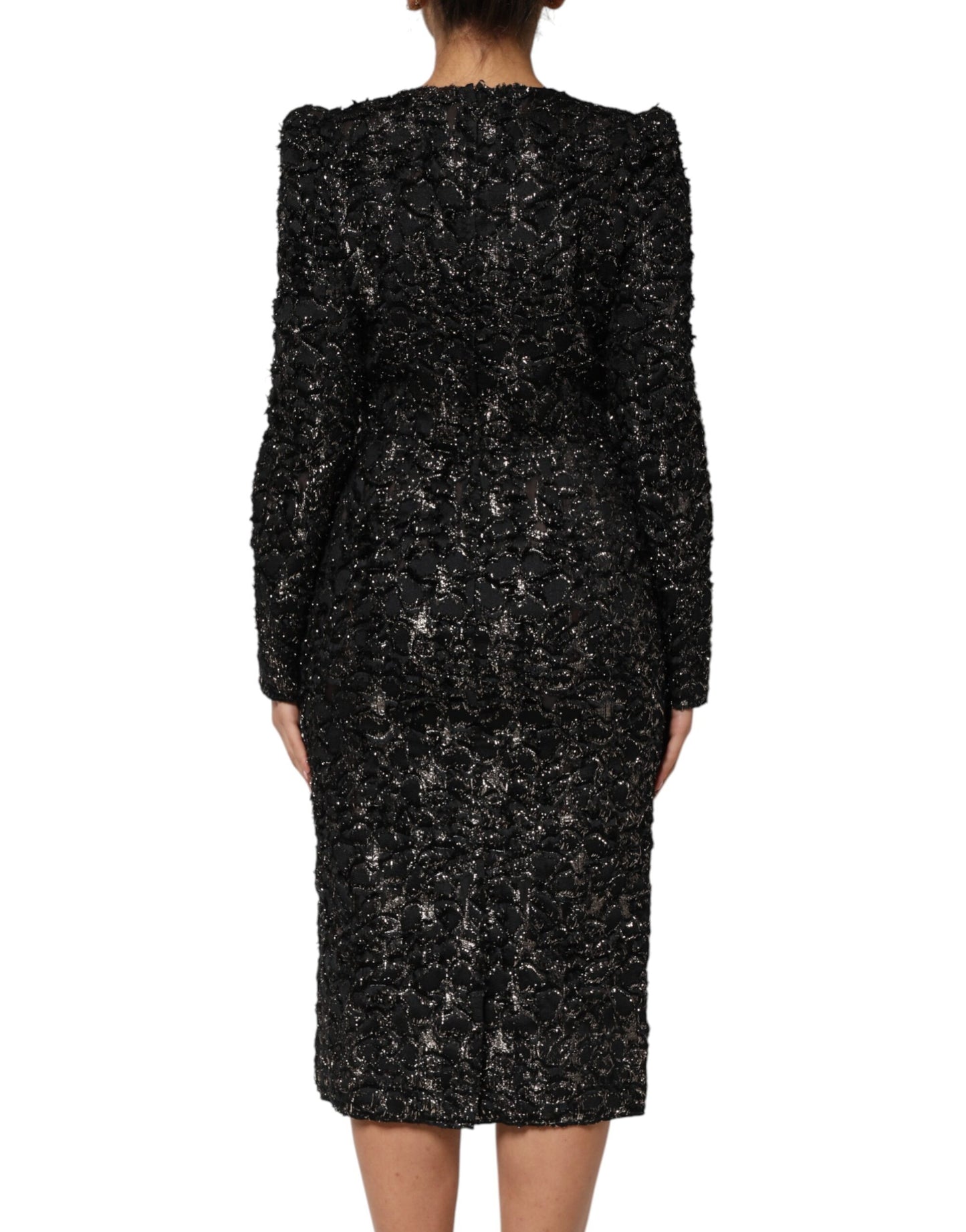 Dolce & Gabbana Schwarzes Pailletten-Bouclé-Tweed-Mantelkleid