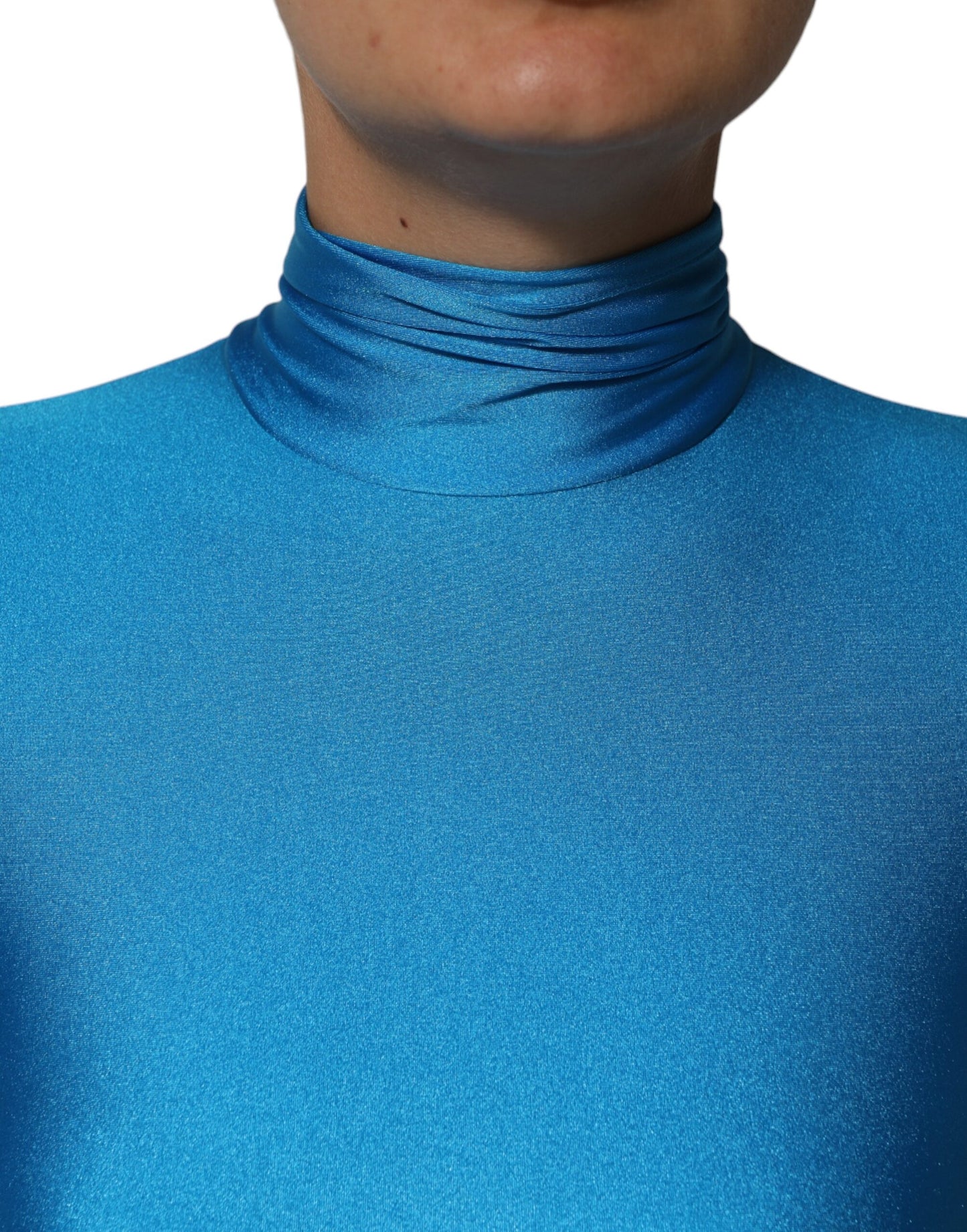 Dolce & Gabbana Blauer Nylon-Rollkragen-Bodycon-Jumpsuit-Kleid