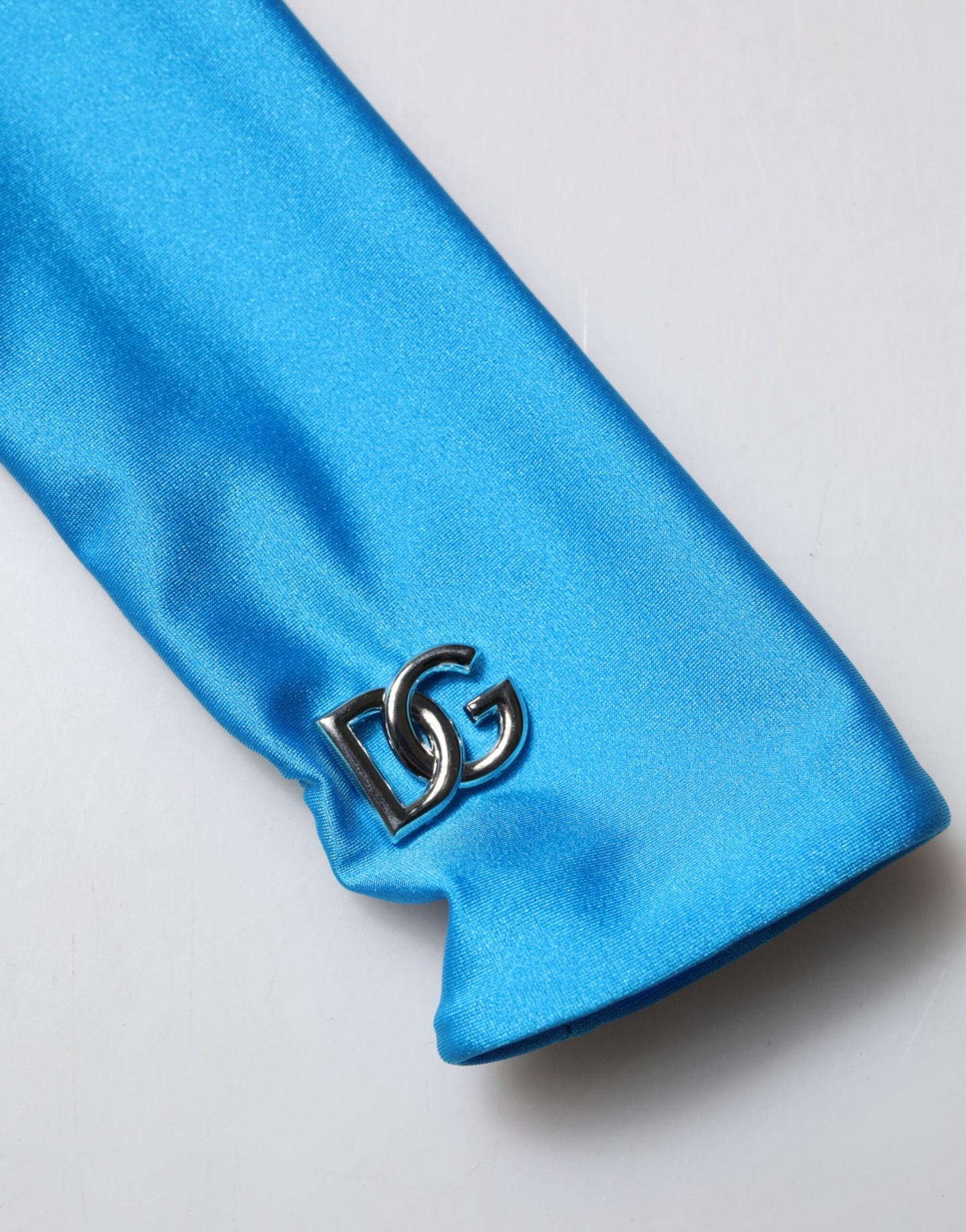 Dolce & Gabbana Blauer Nylon-Rollkragen-Bodycon-Jumpsuit-Kleid