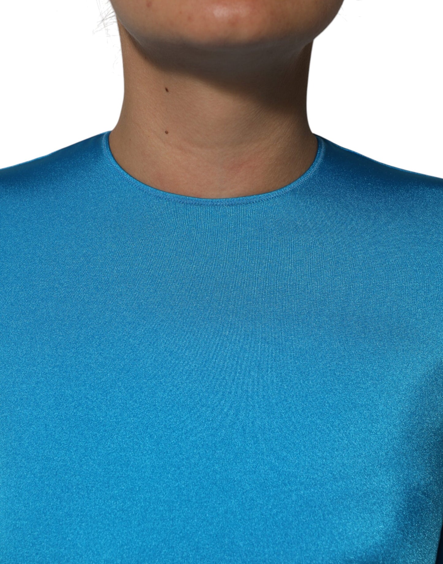 Dolce & Gabbana Blauer Nylon Rundhalsausschnitt Bodycon Jumpsuit Kleid