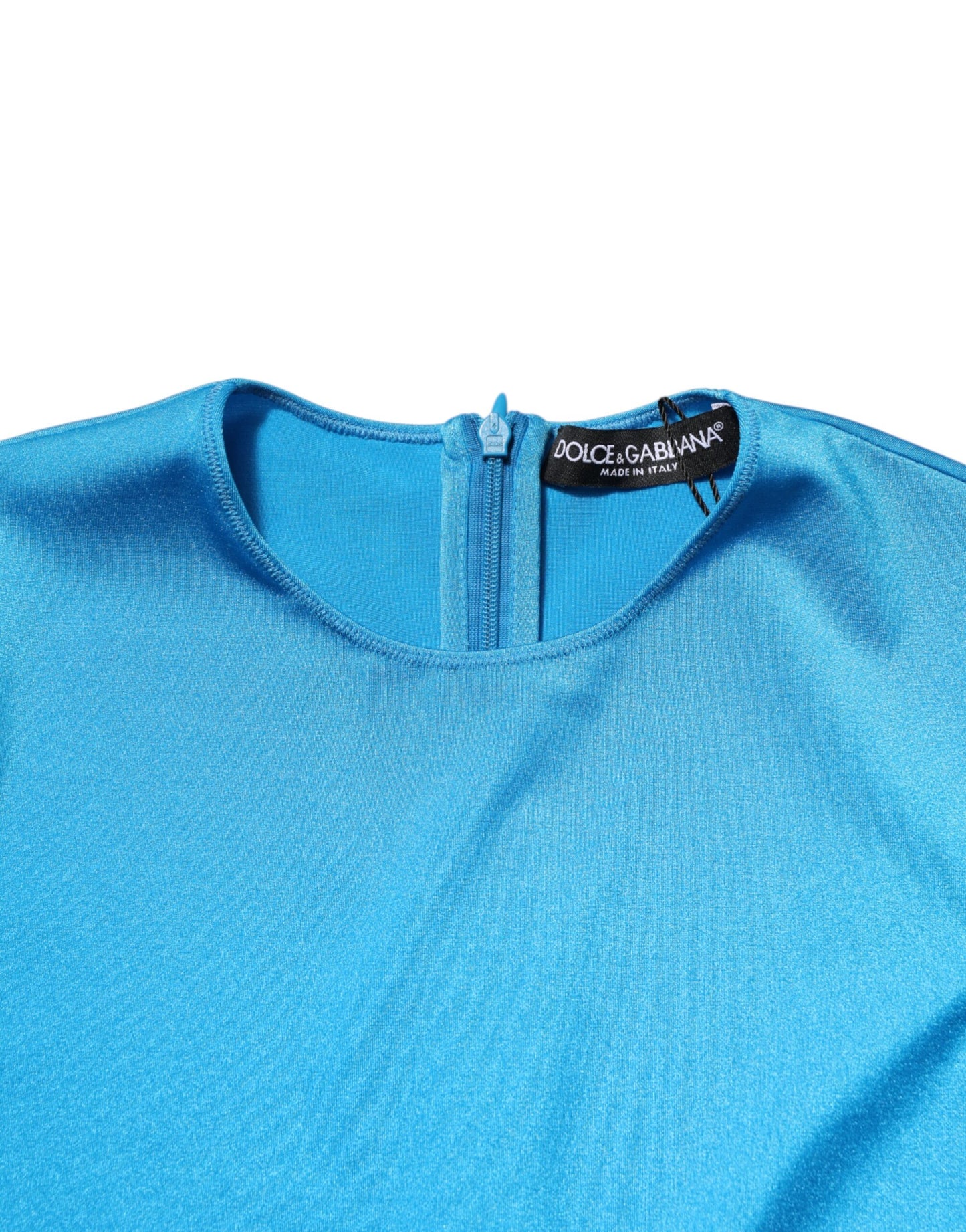 Dolce & Gabbana Blauer Nylon Rundhalsausschnitt Bodycon Jumpsuit Kleid