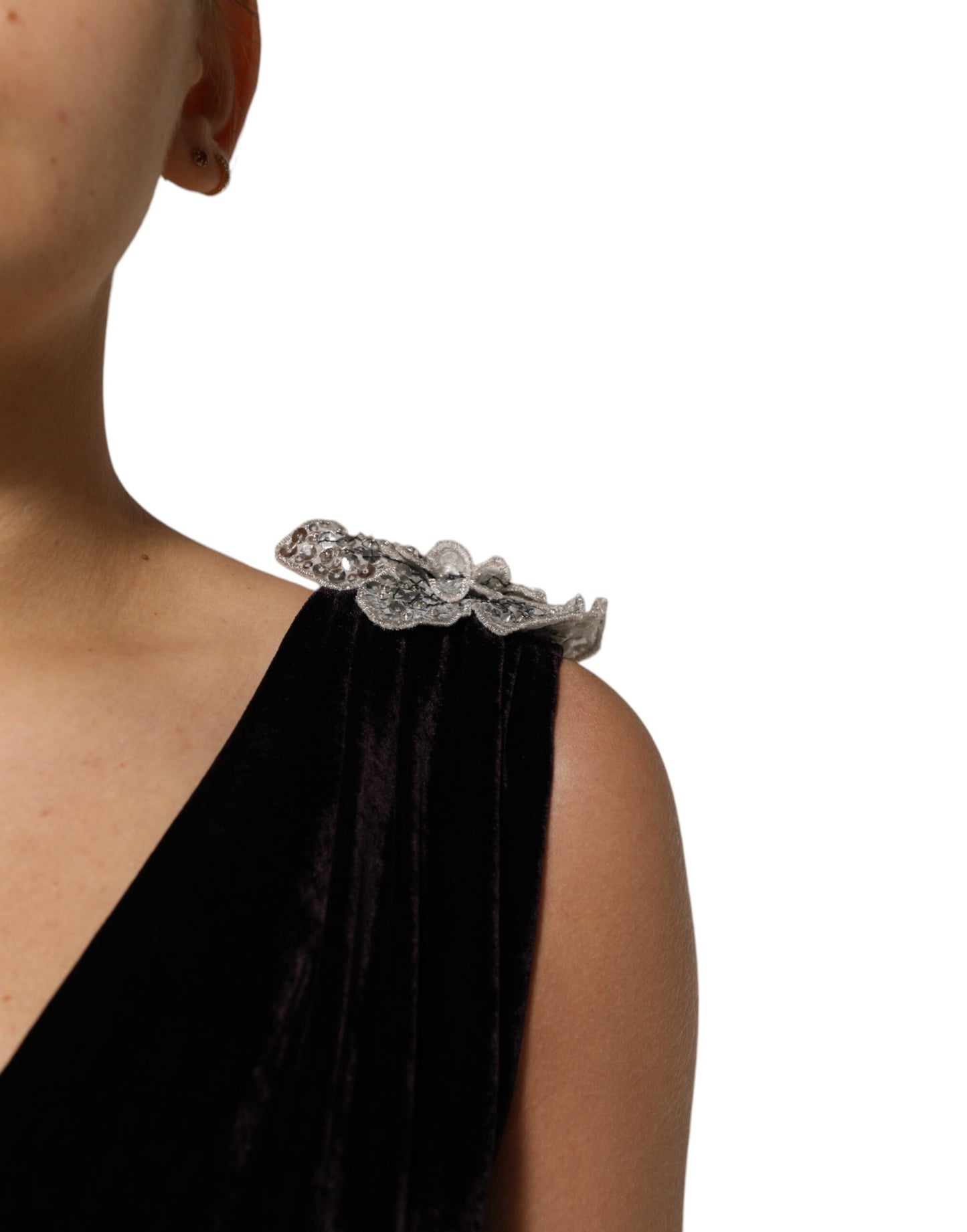 Dolce & Gabbana Schwarzes Samtkleid mit Blumenverzierung Aline