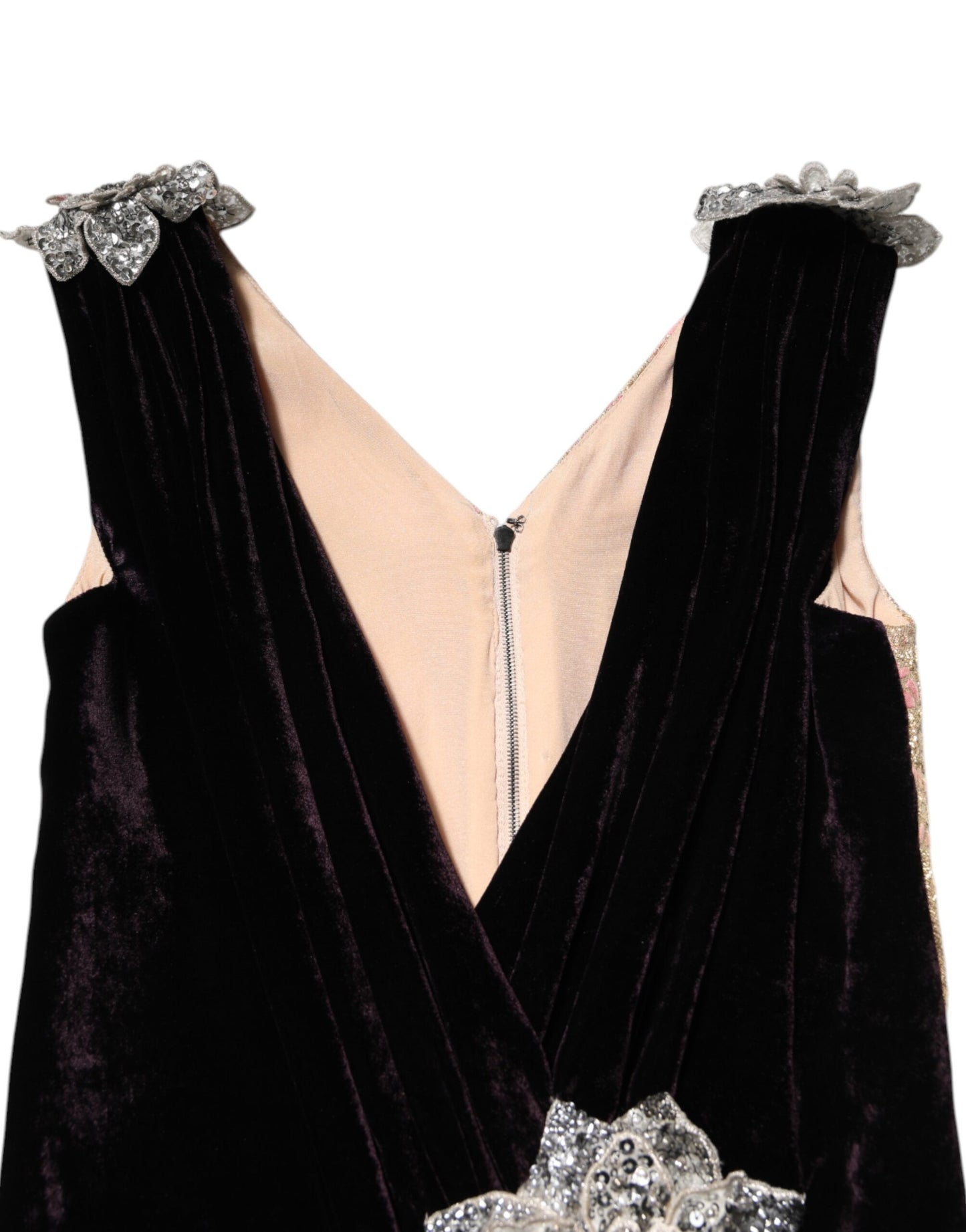 Dolce & Gabbana Schwarzes Samtkleid mit Blumenverzierung Aline