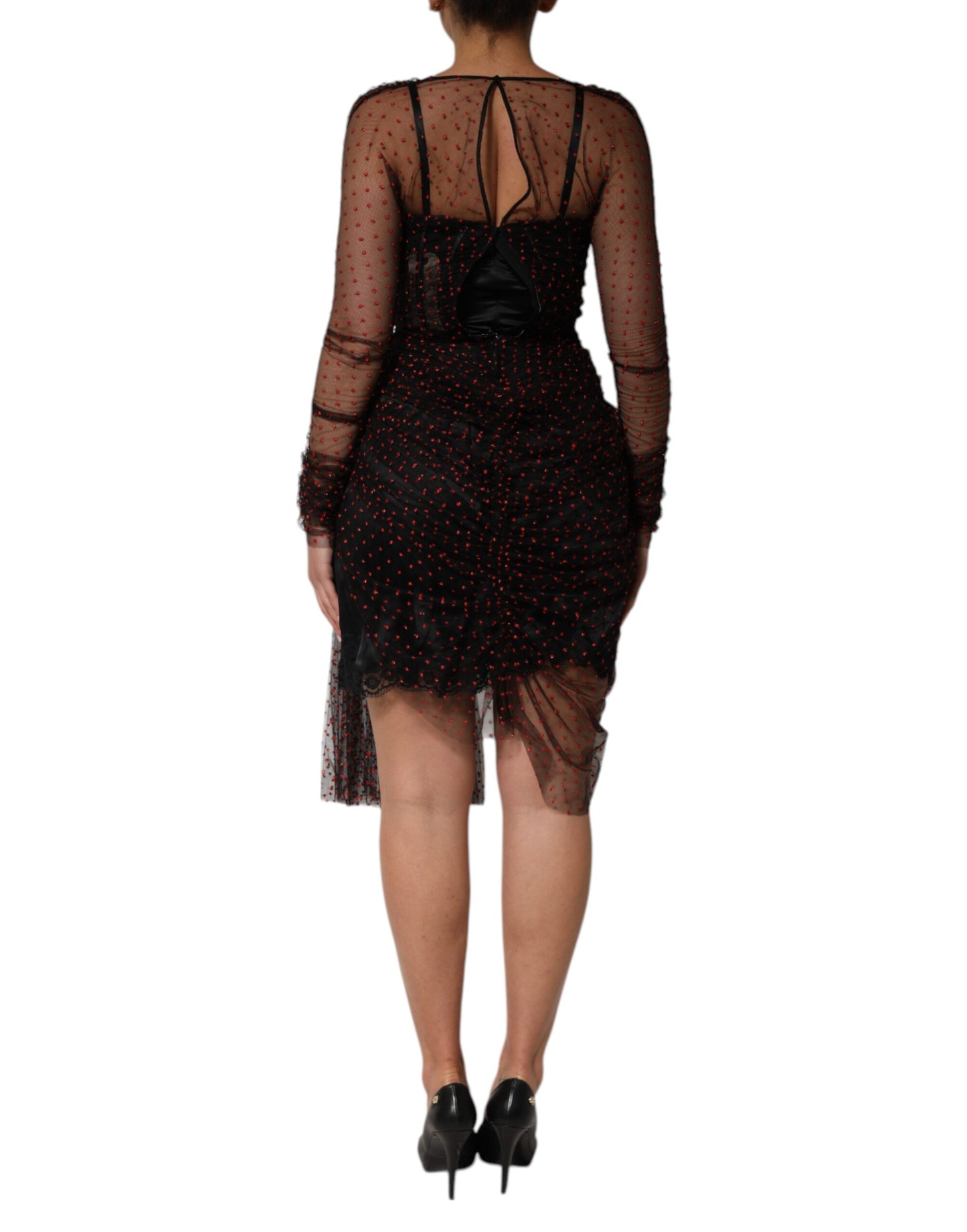 Dolce & Gabbana Schwarzes langärmeliges Etuikleid mit Spitzenbesatz