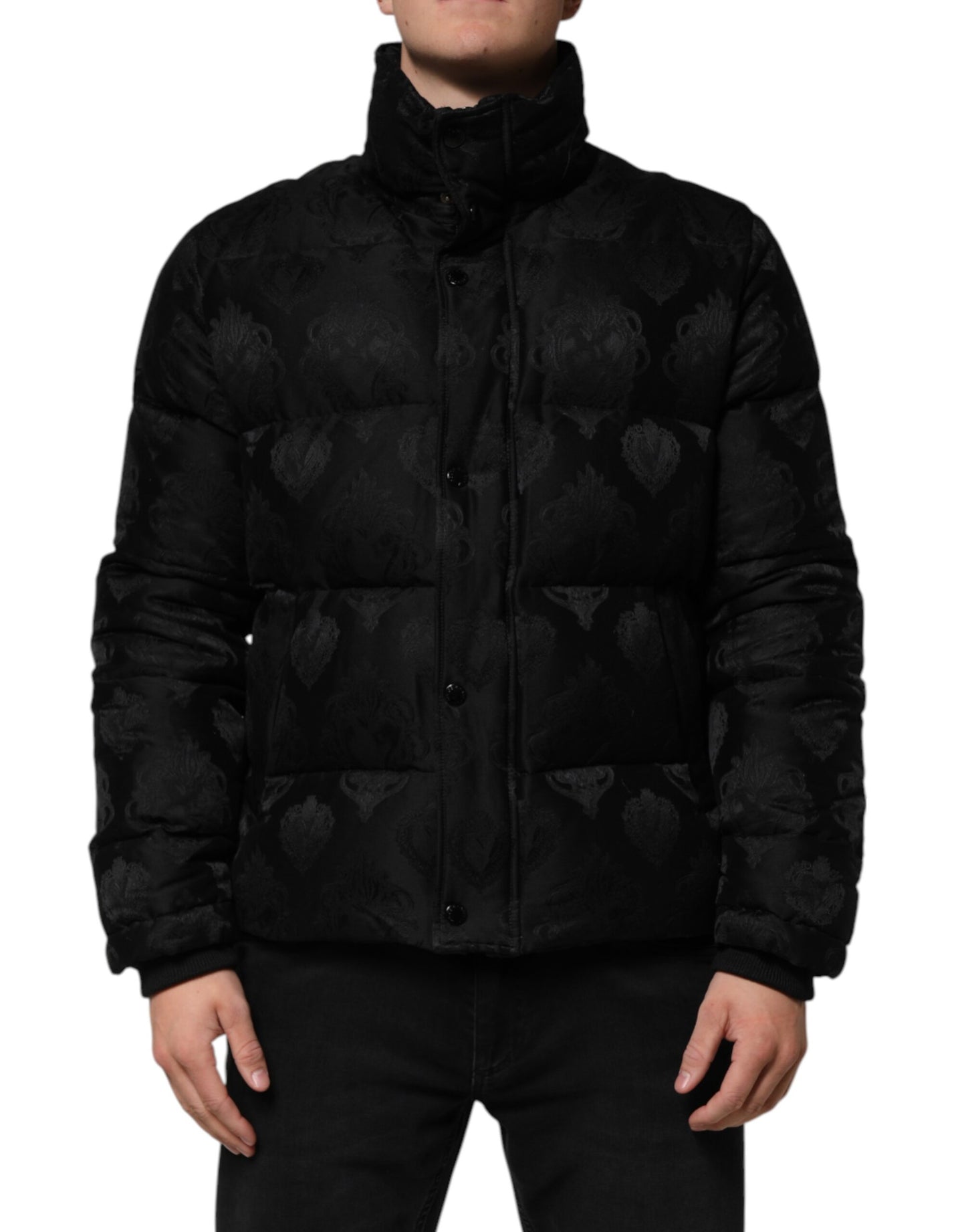 Dolce & Gabbana Schwarze Jacquard gesteppte Puffer-Bomberjacke