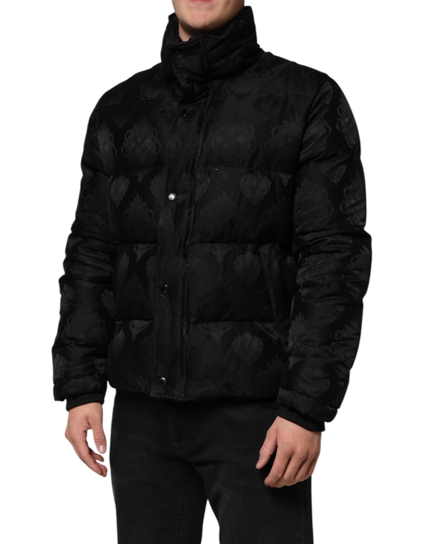 Dolce & Gabbana Schwarze Jacquard gesteppte Puffer-Bomberjacke