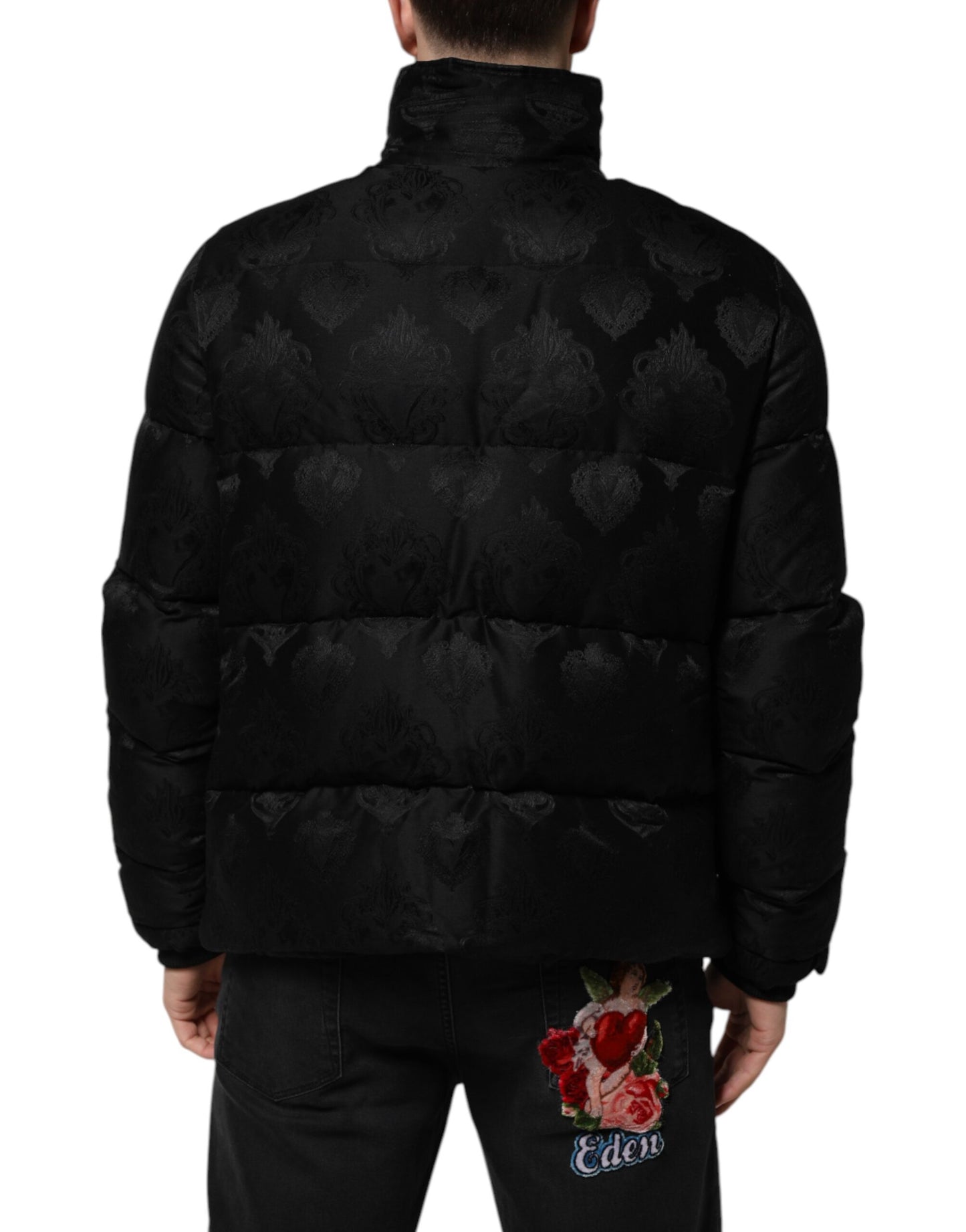 Dolce & Gabbana Schwarze Jacquard gesteppte Puffer-Bomberjacke